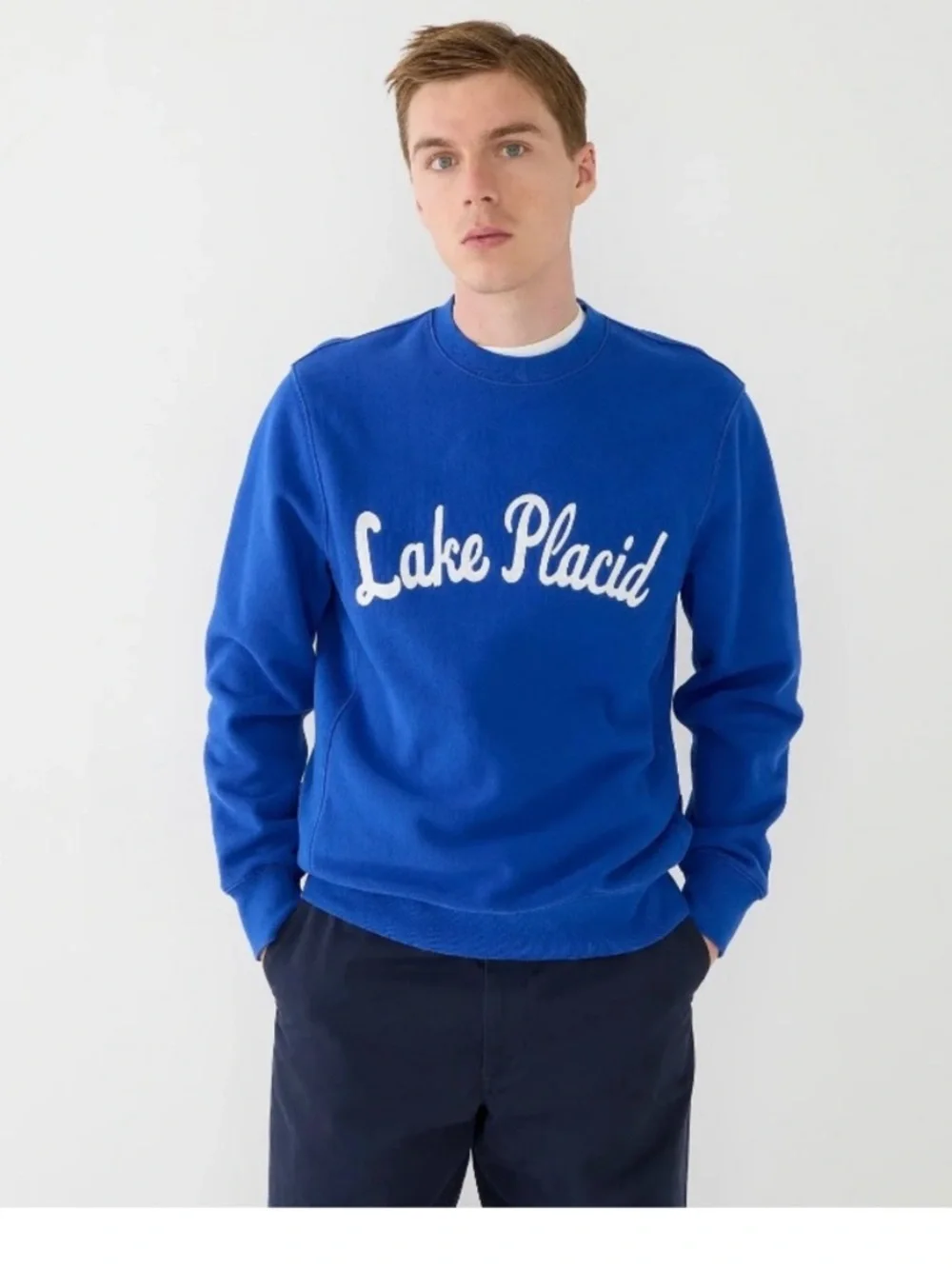 J.Crew Heritage Lake Placid Chain Stitched Crewneck Sweatshirt - Blue. Size L.